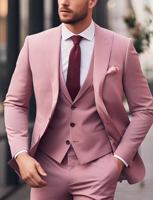 Italian Fabric 3-Piece Suit for Men |Evening Pink |Wedding, Party & Formal Wear