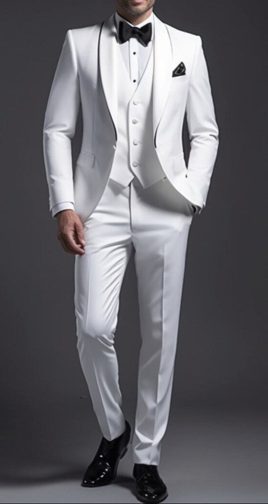 The Luxury Italian Fabric 3-Piece Suit Men | Z White |Wedding, Party & Formal Wear