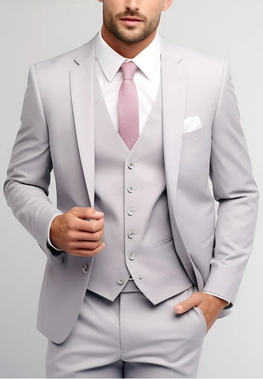 Luxury Italian Fabric 3-Piece Suit for Men |Steel Grey |Wedding, Party & Formal Wear