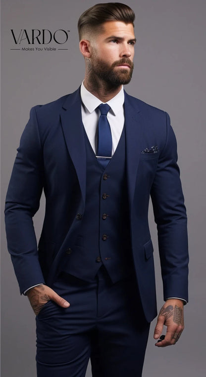 The Luxury Italian Fabric 3-Piece Suit for Men| Midnight Blue | Wedding, Party & Formal Wear