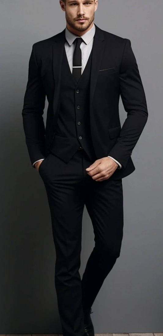 The Ultimate Luxury Italian Fabric 3-Piece Suit for Men |Z Black |Wedding, Party & Formal Wear